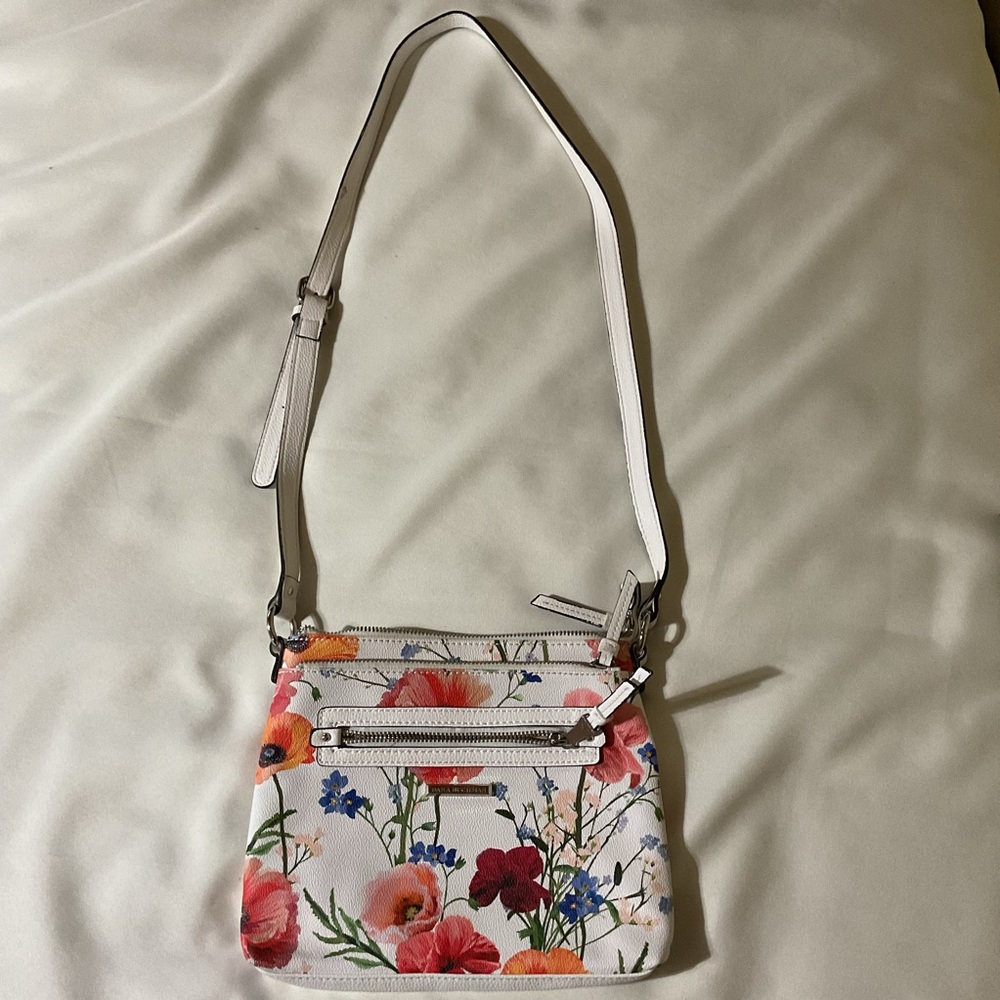 Dana Buchman White Floral Crossbody with Pink, Orange & Blue Blooms